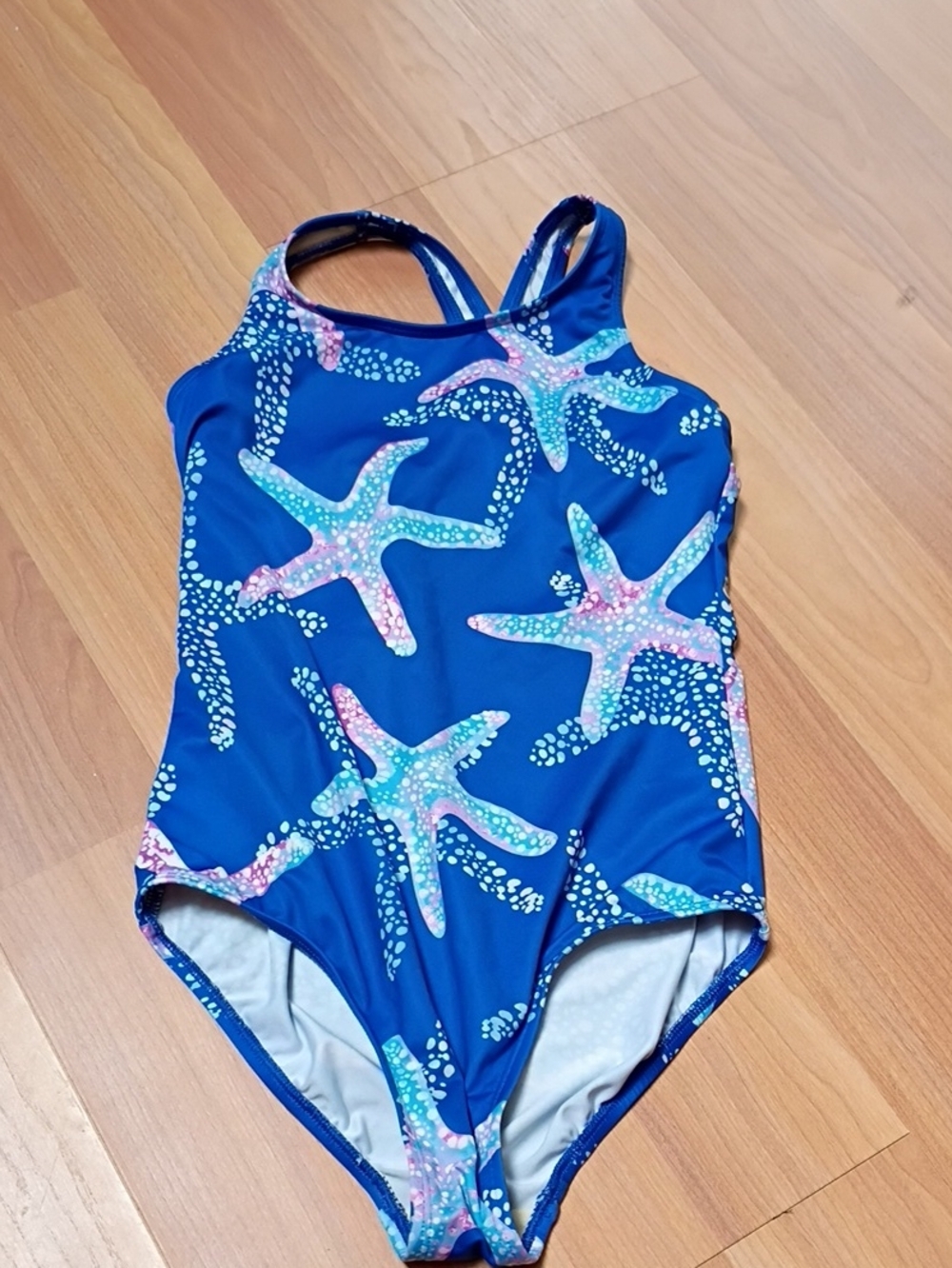 Lands' End Blue Starfish Print Girls' One-Piece Swimsuit